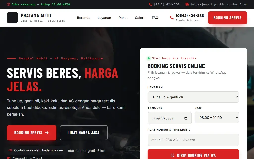 Pratinjau website Pratama Auto Service