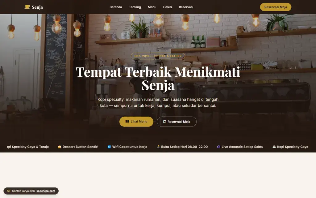 Pratinjau website Senja Coffee & Eatery