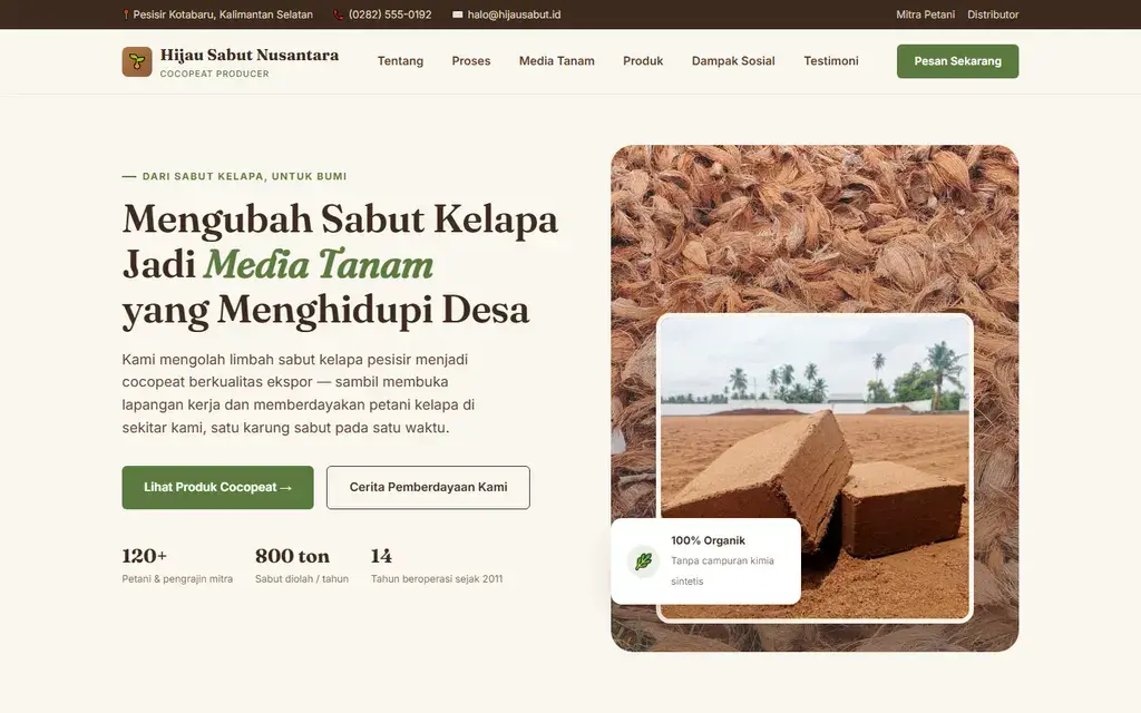 Pratinjau website Hijau Sabut Nusantara