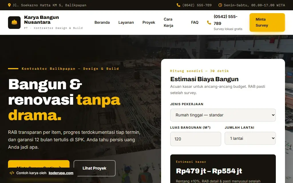Pratinjau website PT Karya Bangun Nusantara