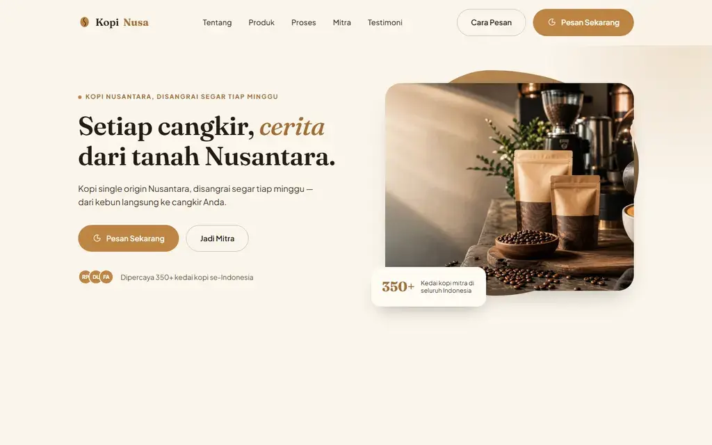 Pratinjau website Kopi Nusa