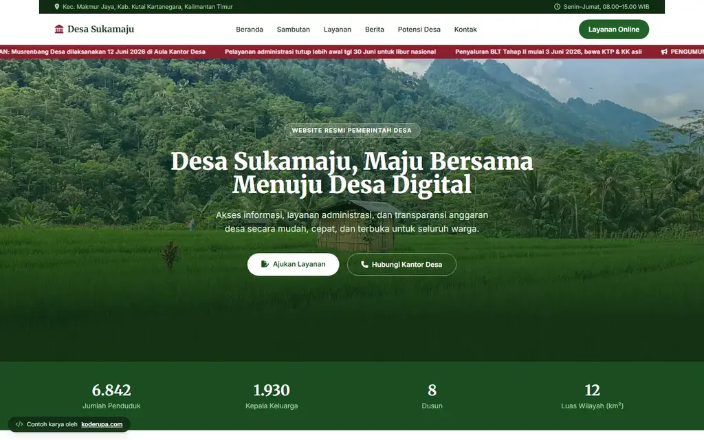 Pratinjau website Website Resmi Desa Sukamaju