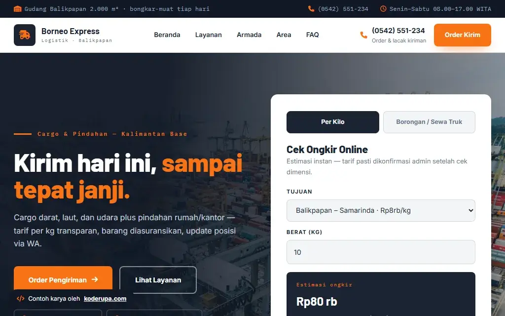 Pratinjau website Borneo Express Logistik