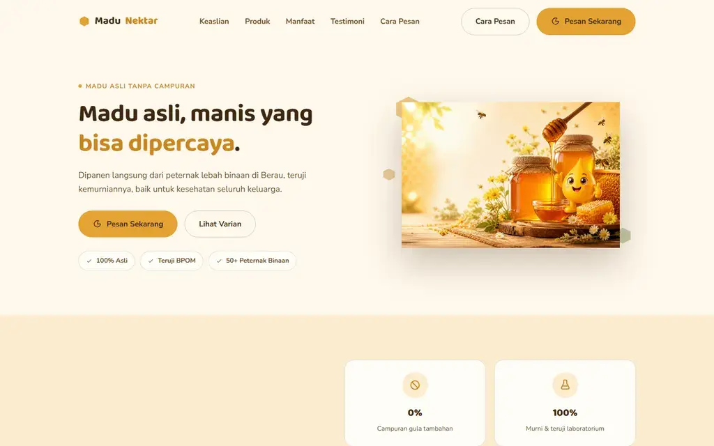 Pratinjau website Madu Nektar
