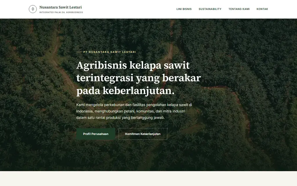 Pratinjau website PT Nusantara Sawit Lestari