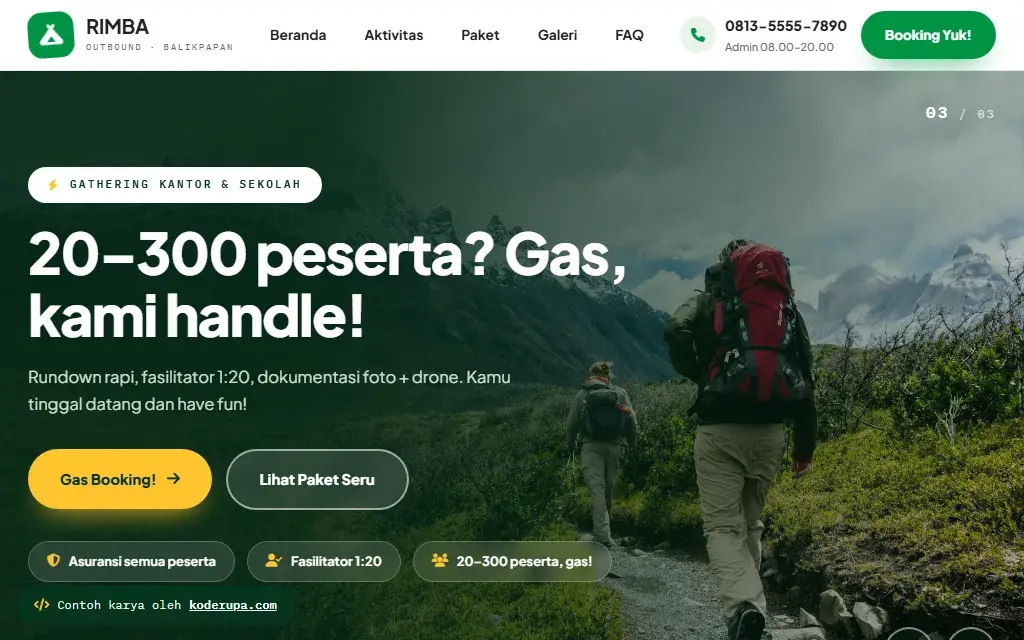 Pratinjau website RIMBA Outbound