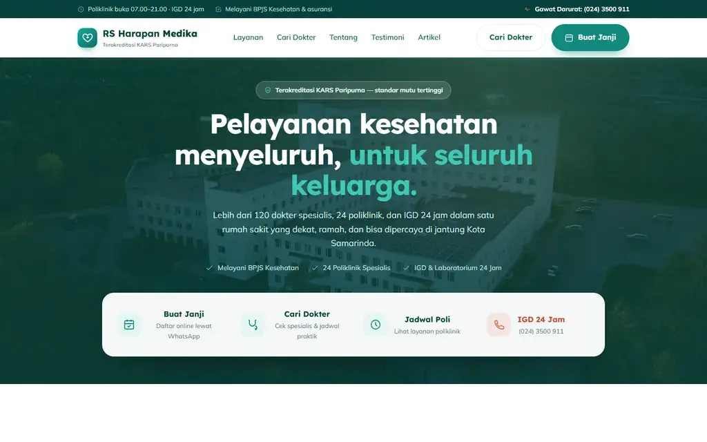 Pratinjau website RS Harapan Medika
