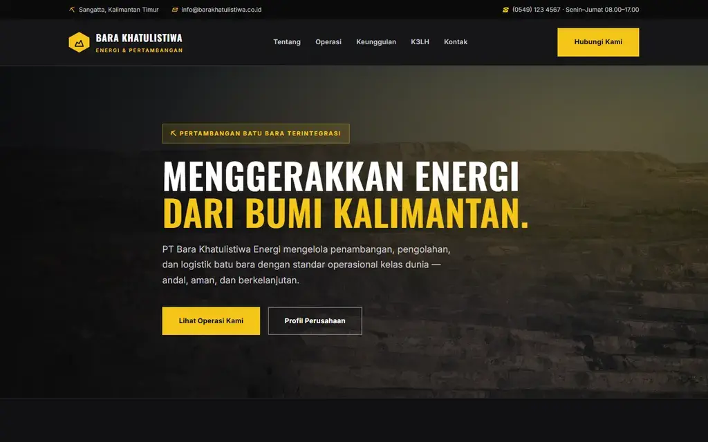 Pratinjau website PT Bara Khatulistiwa Energi