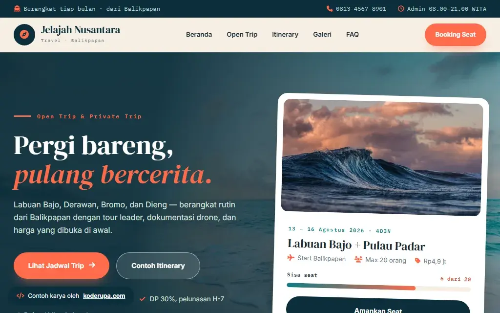Pratinjau website Jelajah Nusantara Travel