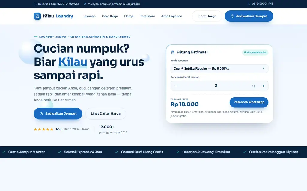 Pratinjau website Kilau Laundry