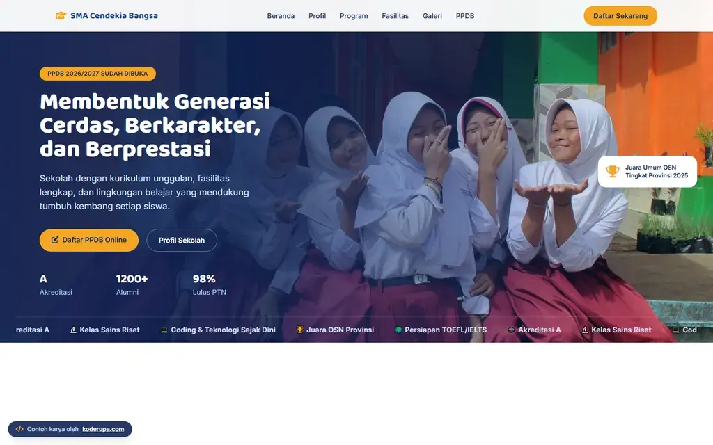 Pratinjau website SMA Cendekia Bangsa