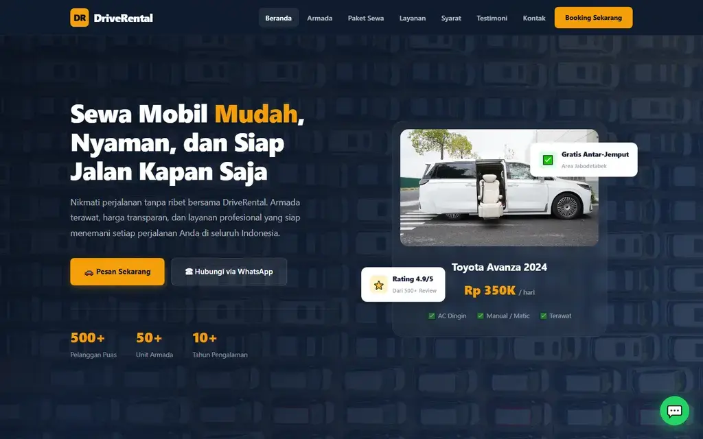 Pratinjau website Sewa Mobil Profesional