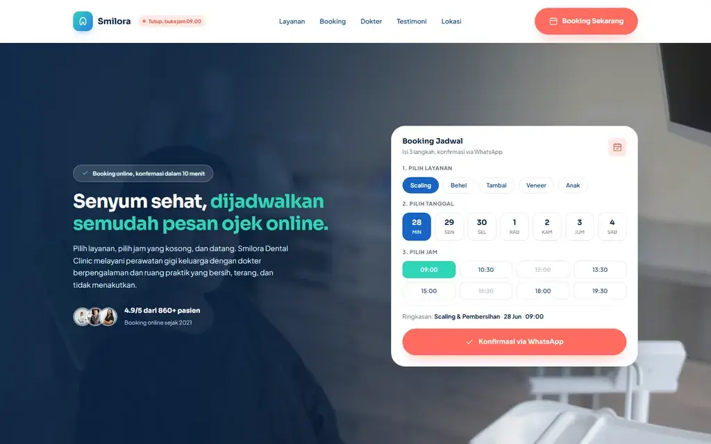 Pratinjau website Smilora Dental Clinic