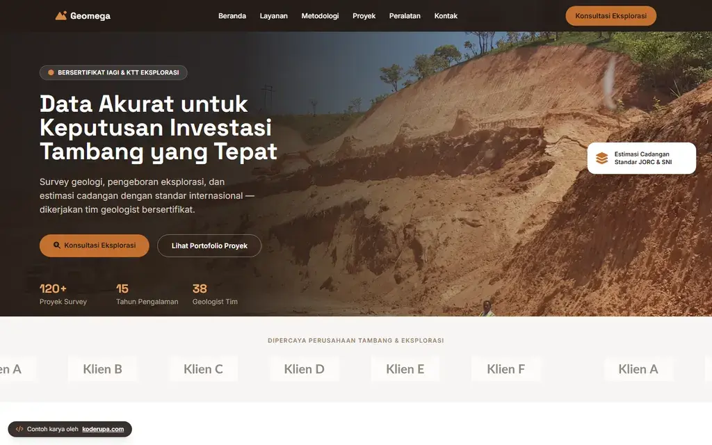 Pratinjau website Geomega Eksplorasi